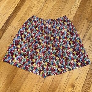 Vintage Cat Print Shorts M Multicolor Elastic Waist Retro‎ Lounge 90s 80s